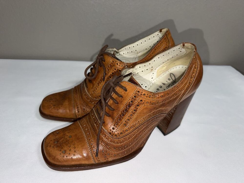 Joan Helpern Signature Women’s 39.5 Brown Leather Lace up Heeled Brogue Oxford